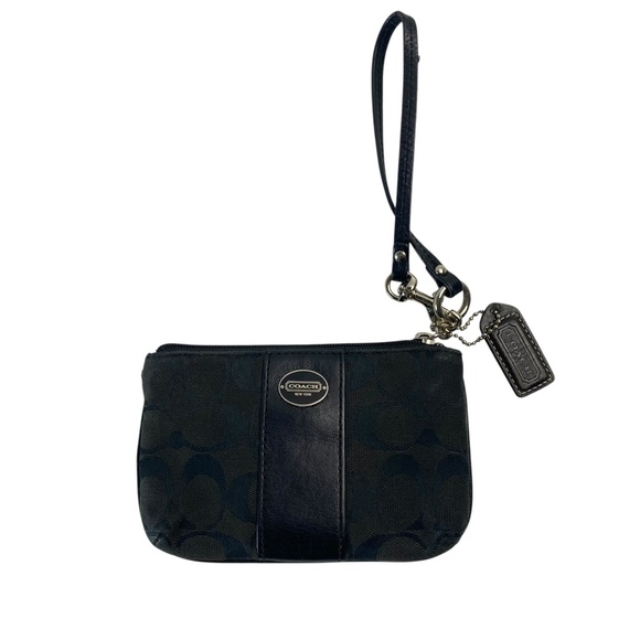 COACH Signature Black Jacquard/Leather Wristlet - Picture 1 of 4